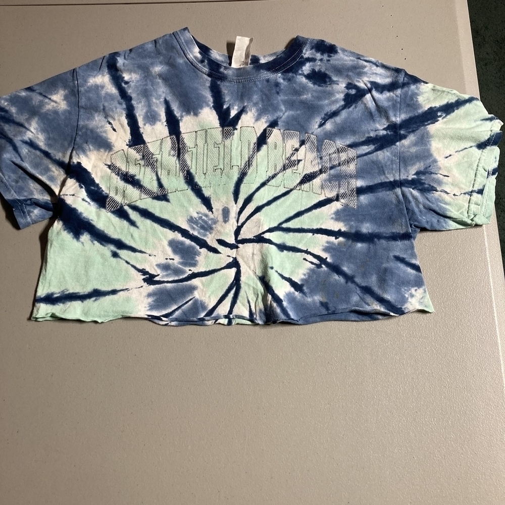 Deerfield Beach Tie-Dye Cropped T-Shirt Blue Green Black Souvenir Tee Women’s M